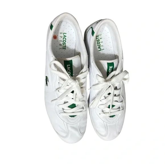 181. 🐊Lacoste White lace up Sneakers with Green Details mens size 12
